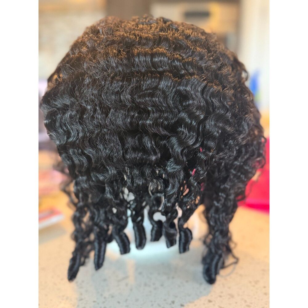 Pobokix Burmese Curly Human Hair Half Wig 18in Glueless Drawstring Black New